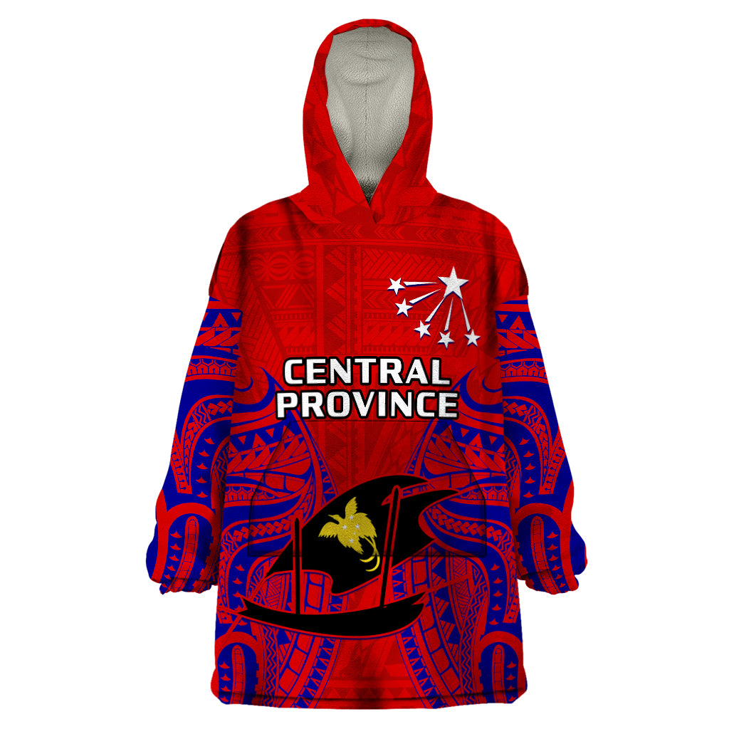 Papua New Guinea Wearable Blanket Hoodie Central Province Mix Coat Of Arms Polynesian Art - Wonder Print Shop