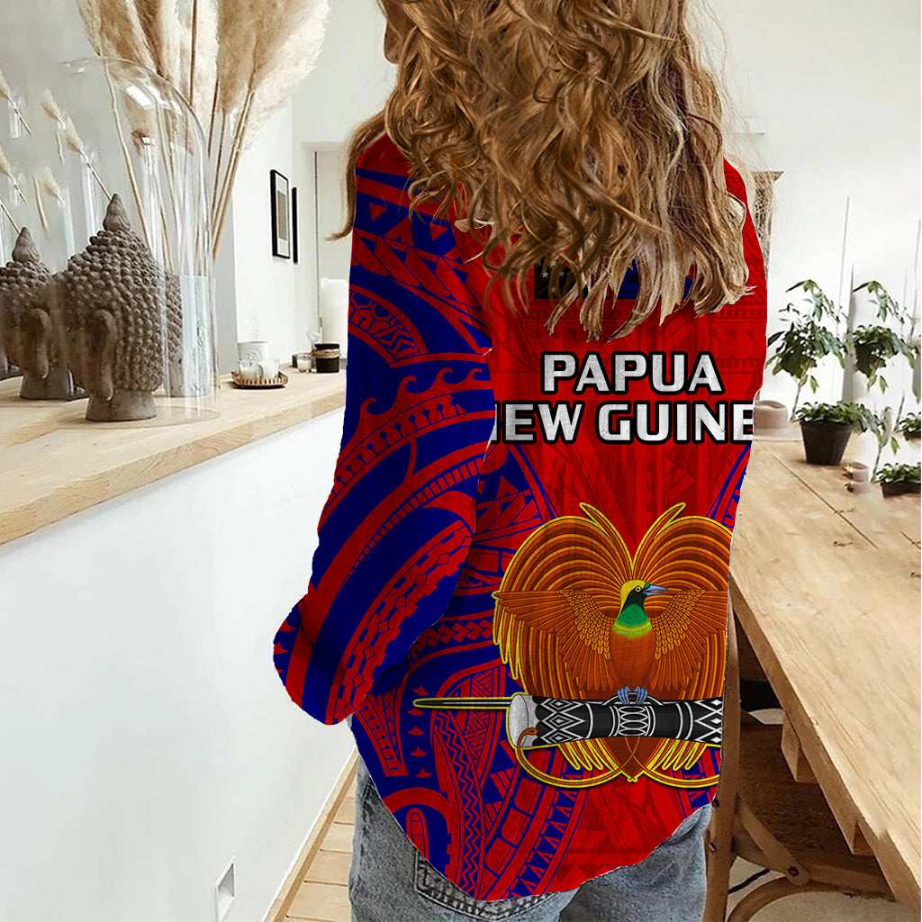 Papua New Guinea Women Casual Shirt Central Province Mix Coat Of Arms Polynesian Art - Wonder Print Shop