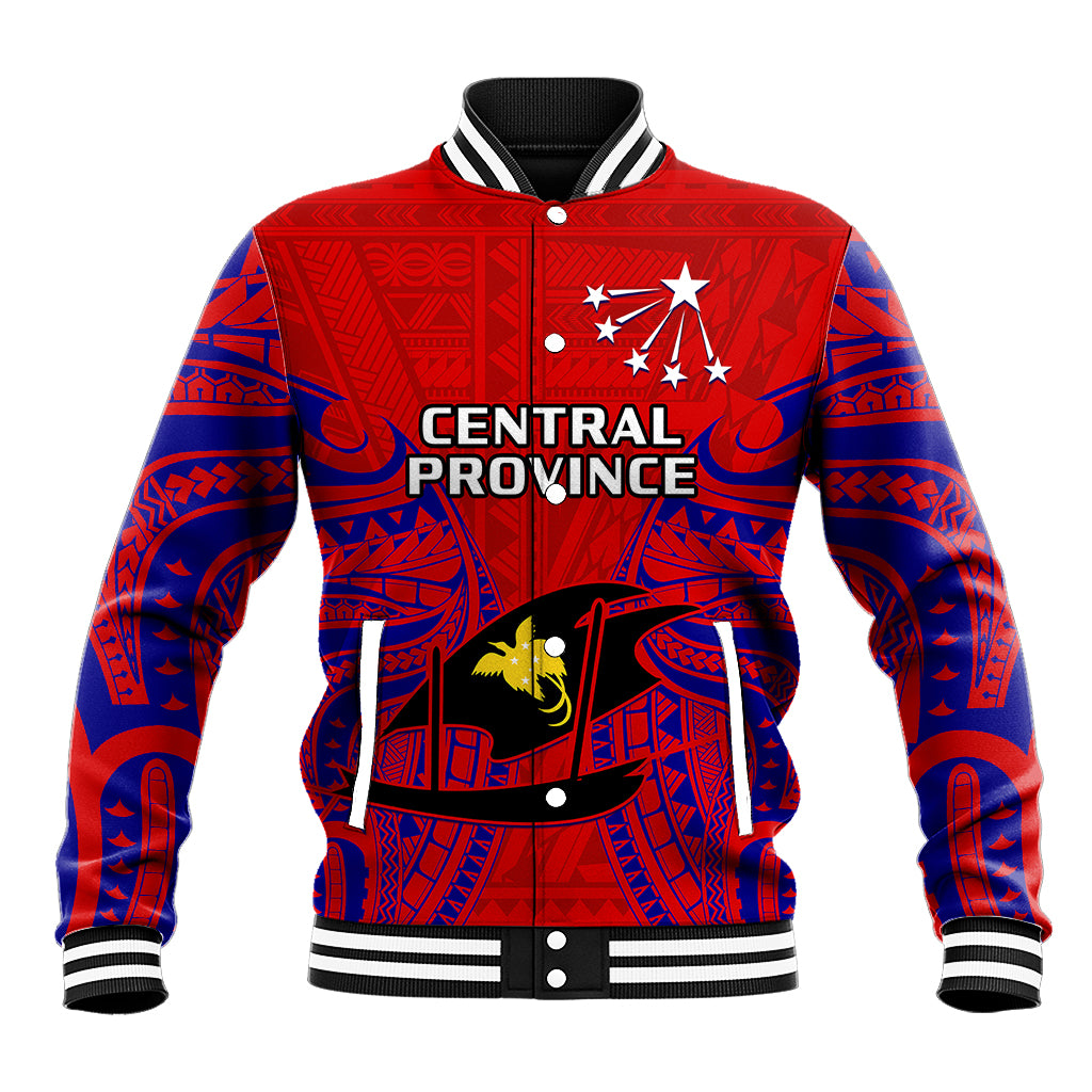 (Custom Personalised) Papua New Guinea Baseball Jacket Central Province Mix Coat Of Arms Polynesian Art - Wonder Print Shop