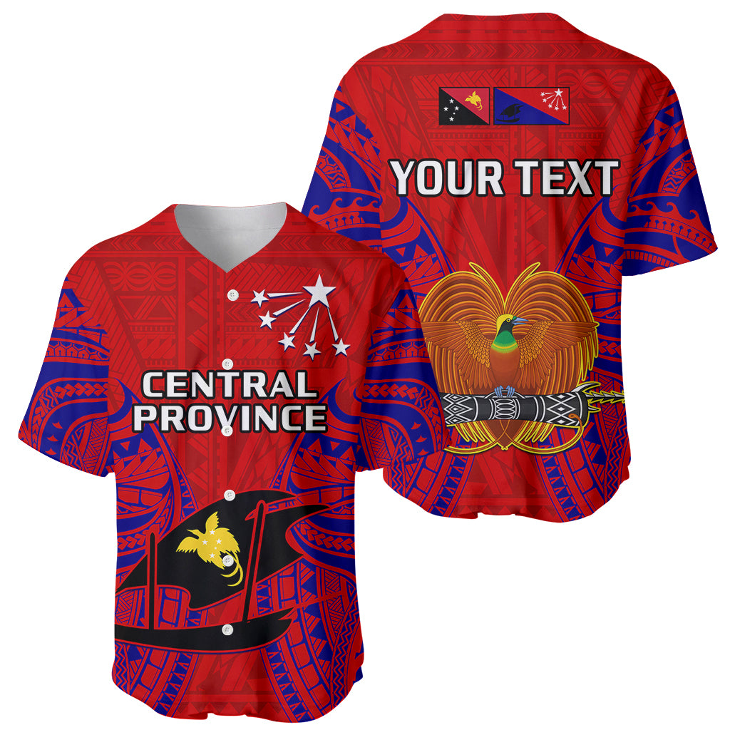 (Custom Personalised) Papua New Guinea Baseball Jersey Central Province Mix Coat Of Arms Polynesian Art - Wonder Print Shop