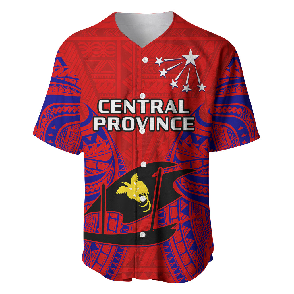 (Custom Personalised) Papua New Guinea Baseball Jersey Central Province Mix Coat Of Arms Polynesian Art - Wonder Print Shop