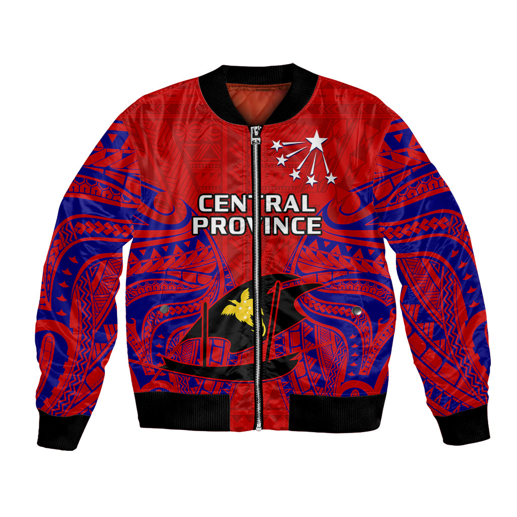 (Custom Personalised) Papua New Guinea Bomber Jacket Central Province Mix Coat Of Arms Polynesian Art - Wonder Print Shop