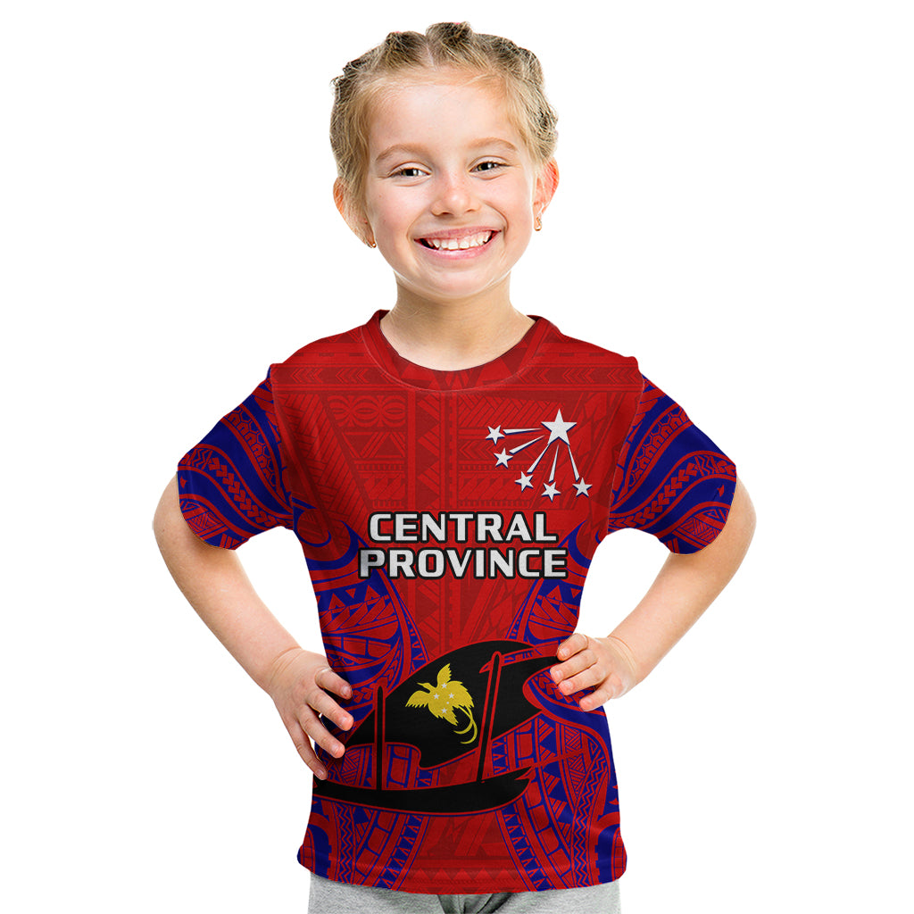 (Custom Personalised) Papua New Guinea Kid T Shirt Central Province Mix Coat Of Arms Polynesian Art - Wonder Print Shop