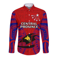 (Custom Personalised) Papua New Guinea Long Sleeve Button Shirt Central Province Mix Coat Of Arms Polynesian Art - Wonder Print Shop