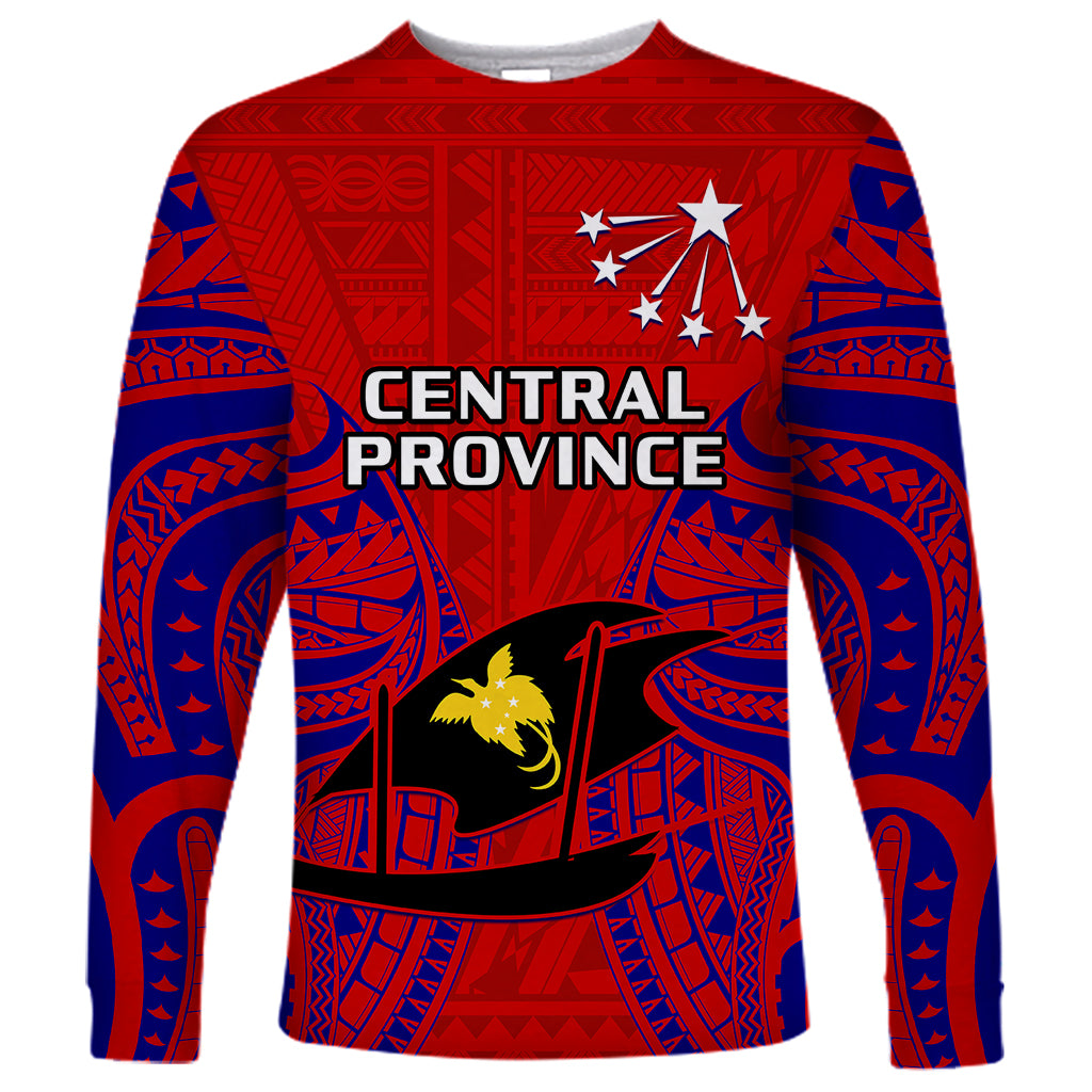 (Custom Personalised) Papua New Guinea Long Sleeve Shirt Central Province Mix Coat Of Arms Polynesian Art - Wonder Print Shop