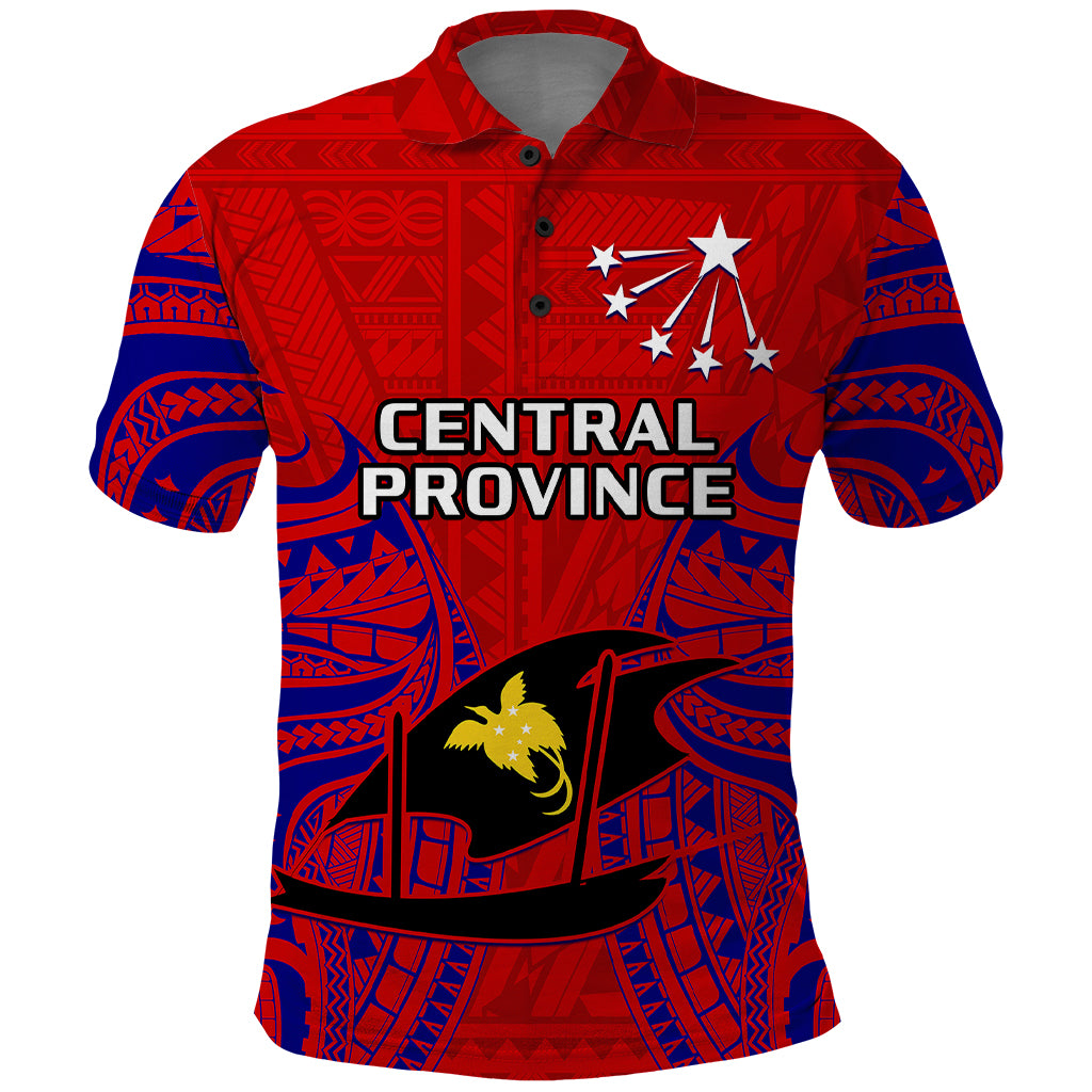 Custom Papua New Guinea Polo Shirt Central Province Mix Coat Of Arms Polynesian Art - Wonder Print Shop