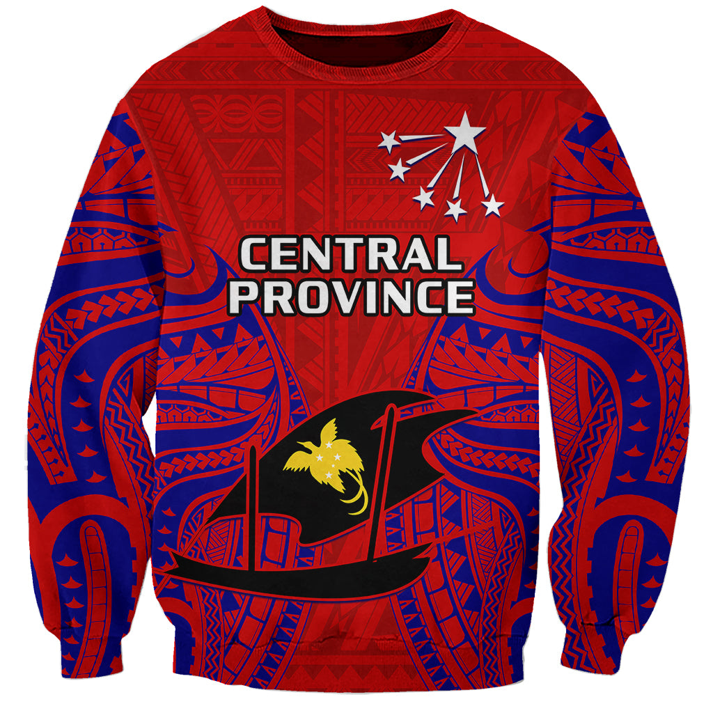 (Custom Personalised) Papua New Guinea Sweatshirt Central Province Mix Coat Of Arms Polynesian Art - Wonder Print Shop