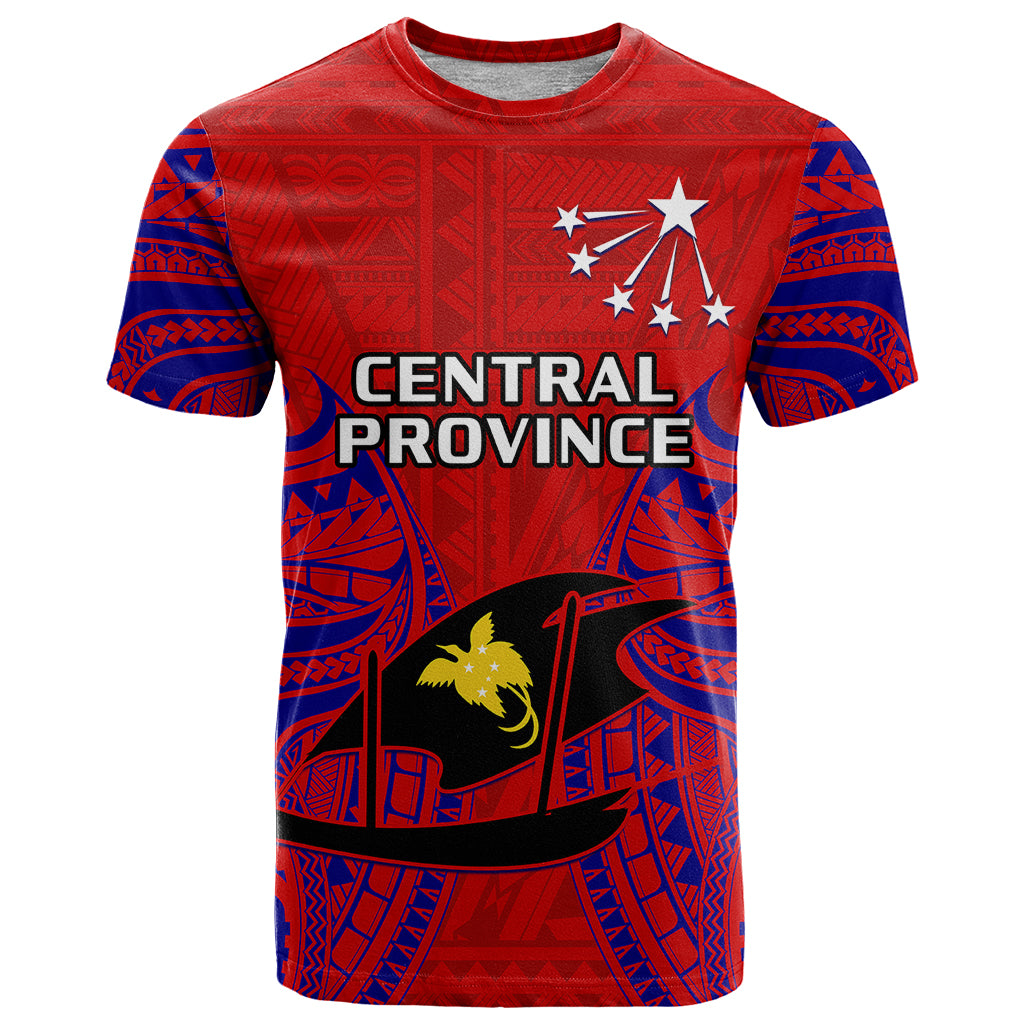 Custom Papua New Guinea T Shirt Central Province Mix Coat Of Arms Polynesian Art - Wonder Print Shop