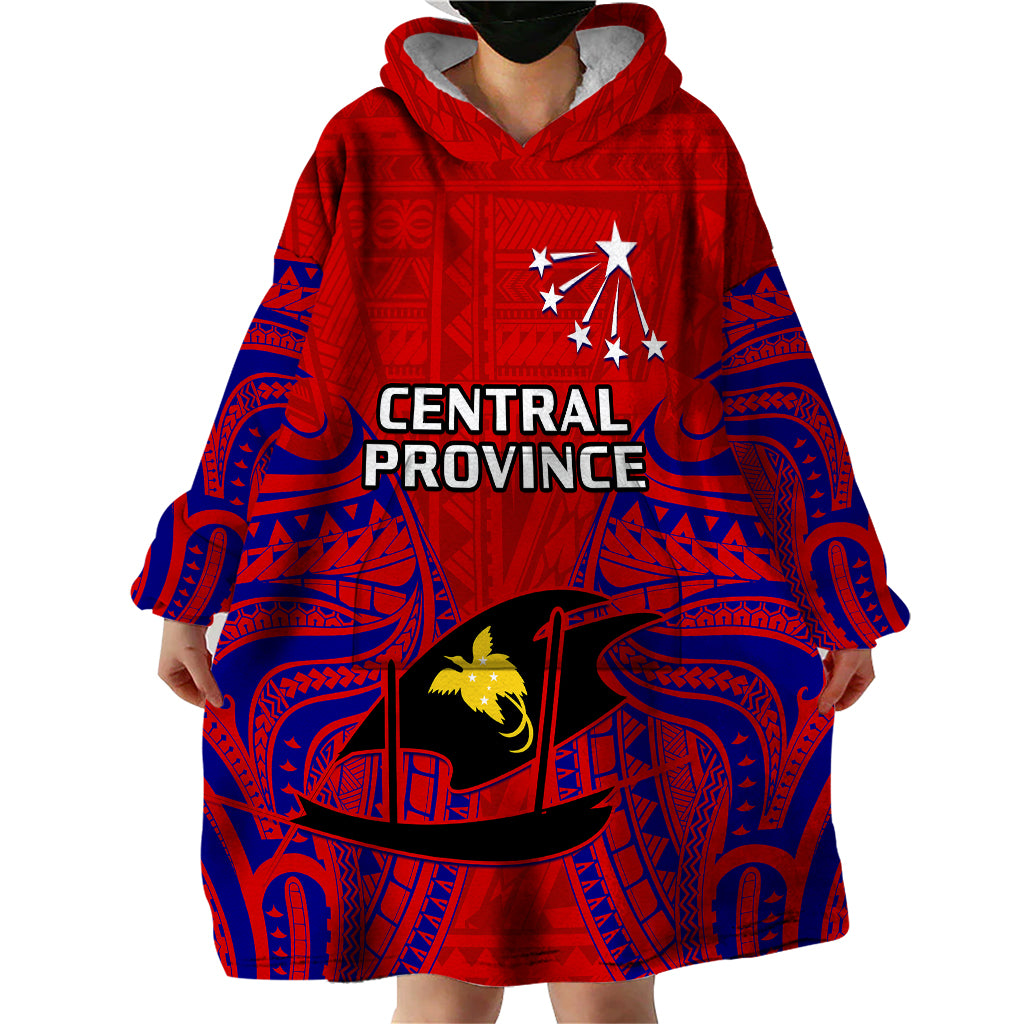 (Custom Personalised) Papua New Guinea Wearable Blanket Hoodie Central Province Mix Coat Of Arms Polynesian Art - Wonder Print Shop
