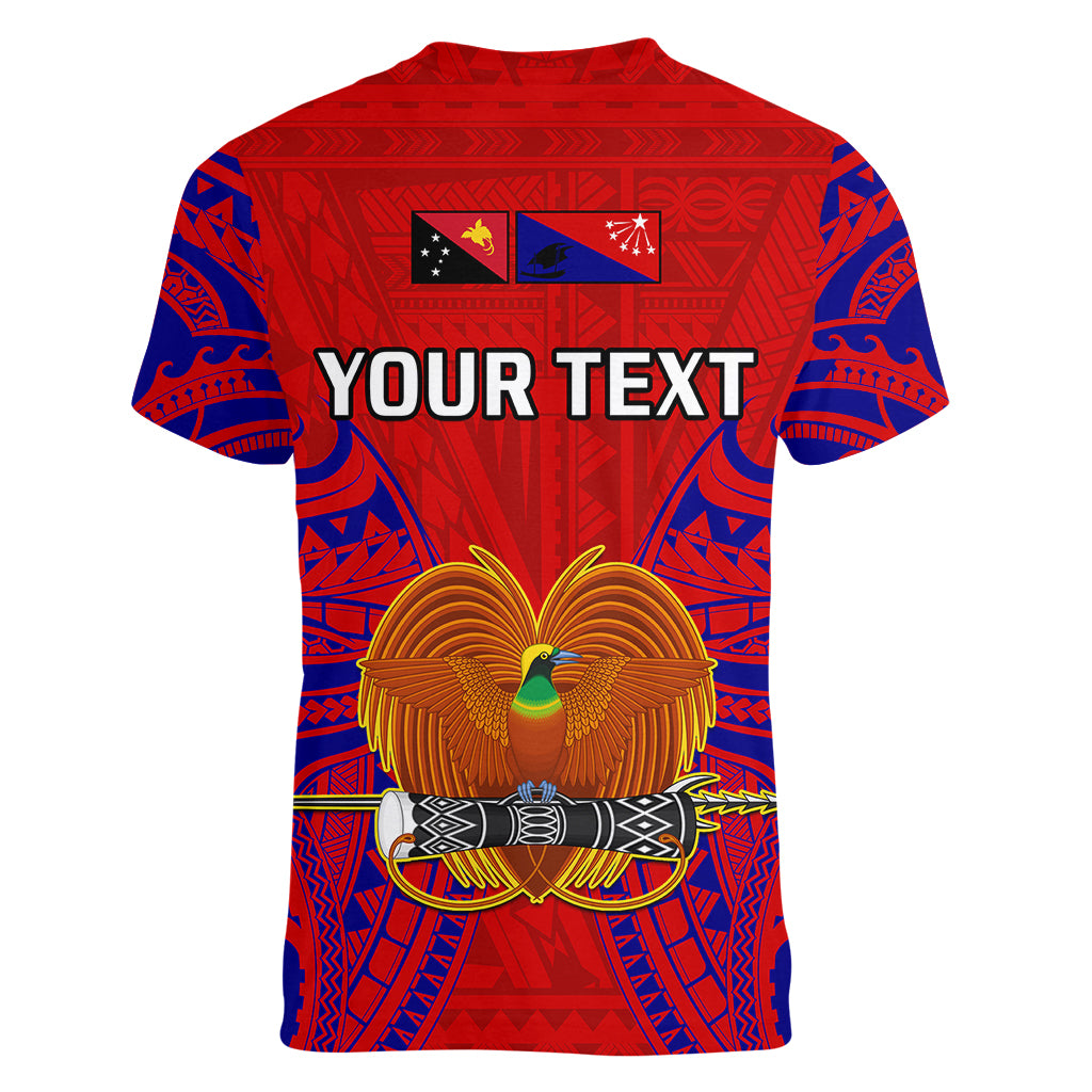 (Custom Personalised) Papua New Guinea Women V Neck T Shirt Central Province Mix Coat Of Arms Polynesian Art - Wonder Print Shop
