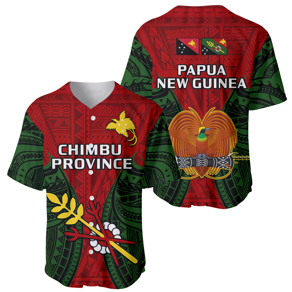 Papua New Guinea Baseball Jersey Chimbu Province Mix Coat Of Arms Polynesian Art - Wonder Print Shop