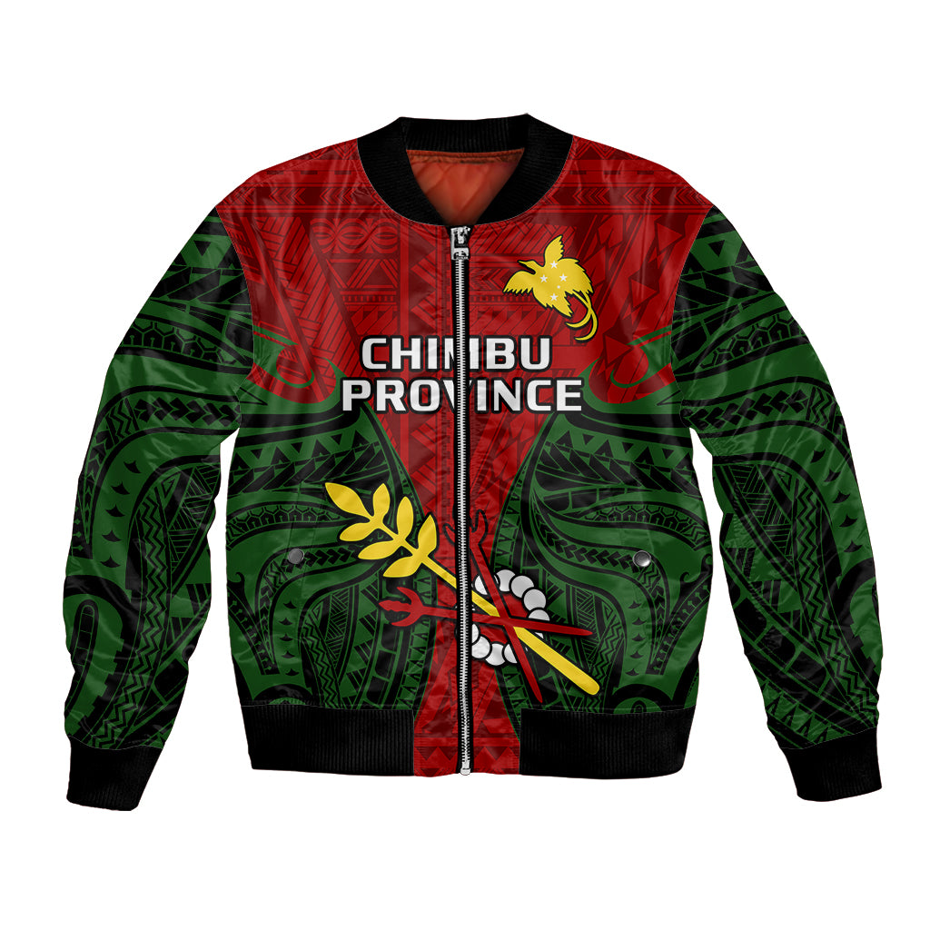 Papua New Guinea Bomber Jacket Chimbu Province Mix Coat Of Arms Polynesian Art - Wonder Print Shop