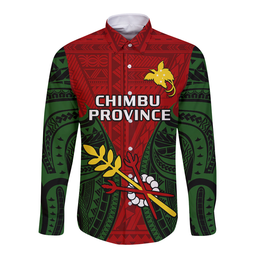 Papua New Guinea Long Sleeve Button Shirt Chimbu Province Mix Coat Of Arms Polynesian Art - Wonder Print Shop