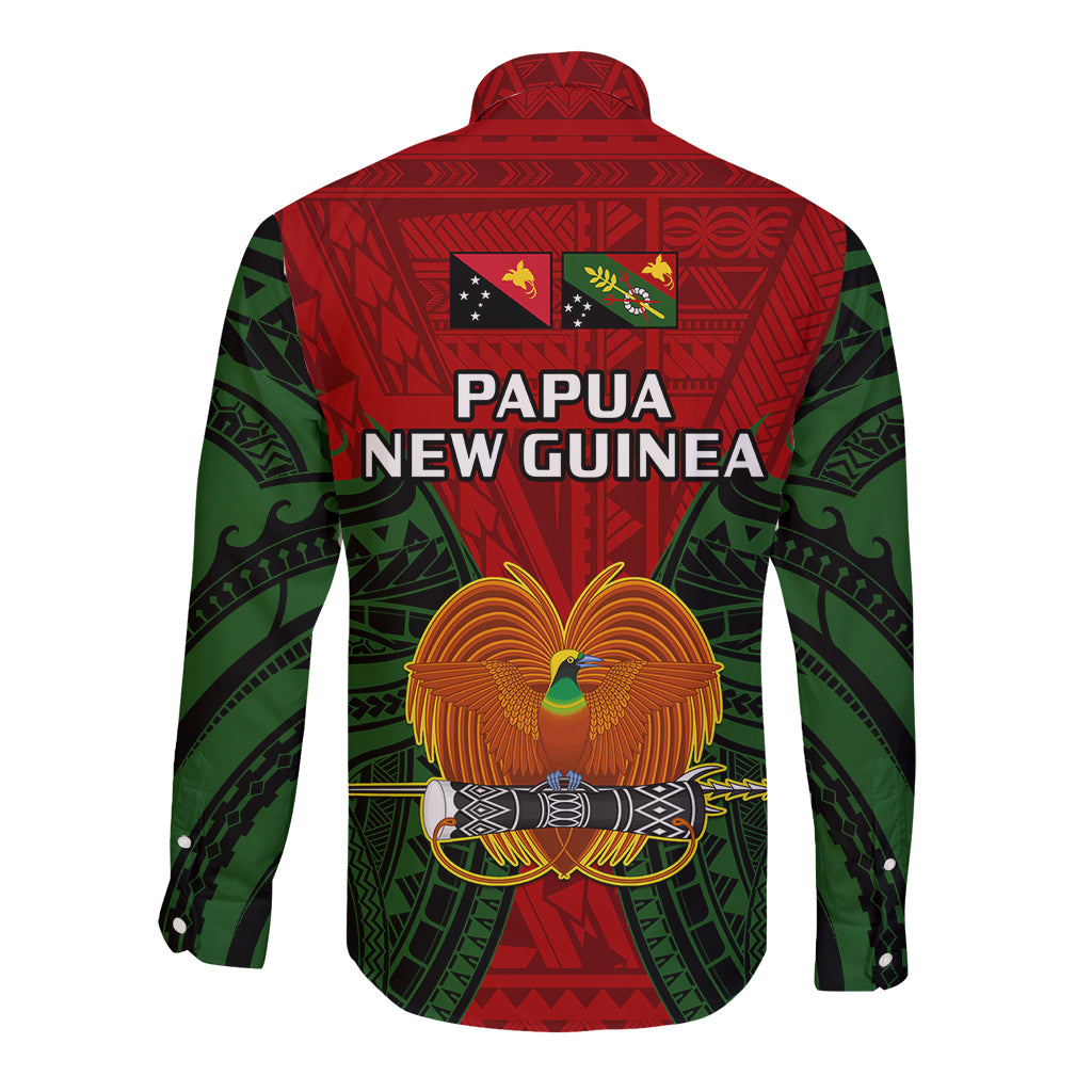 Papua New Guinea Long Sleeve Button Shirt Chimbu Province Mix Coat Of Arms Polynesian Art - Wonder Print Shop
