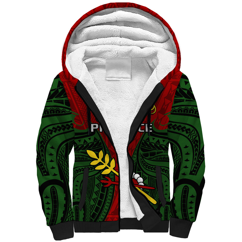 Papua New Guinea Sherpa Hoodie Chimbu Province Mix Coat Of Arms Polynesian Art - Wonder Print Shop