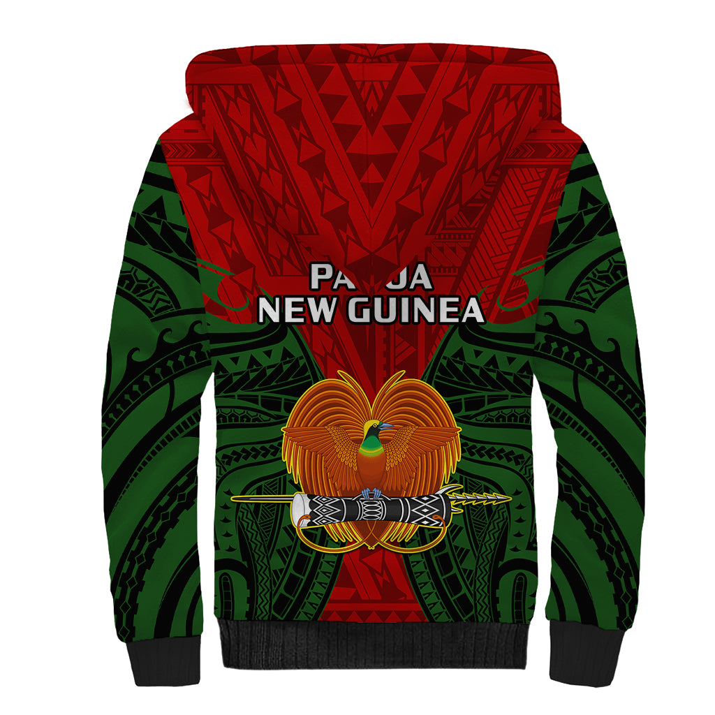 Papua New Guinea Sherpa Hoodie Chimbu Province Mix Coat Of Arms Polynesian Art - Wonder Print Shop