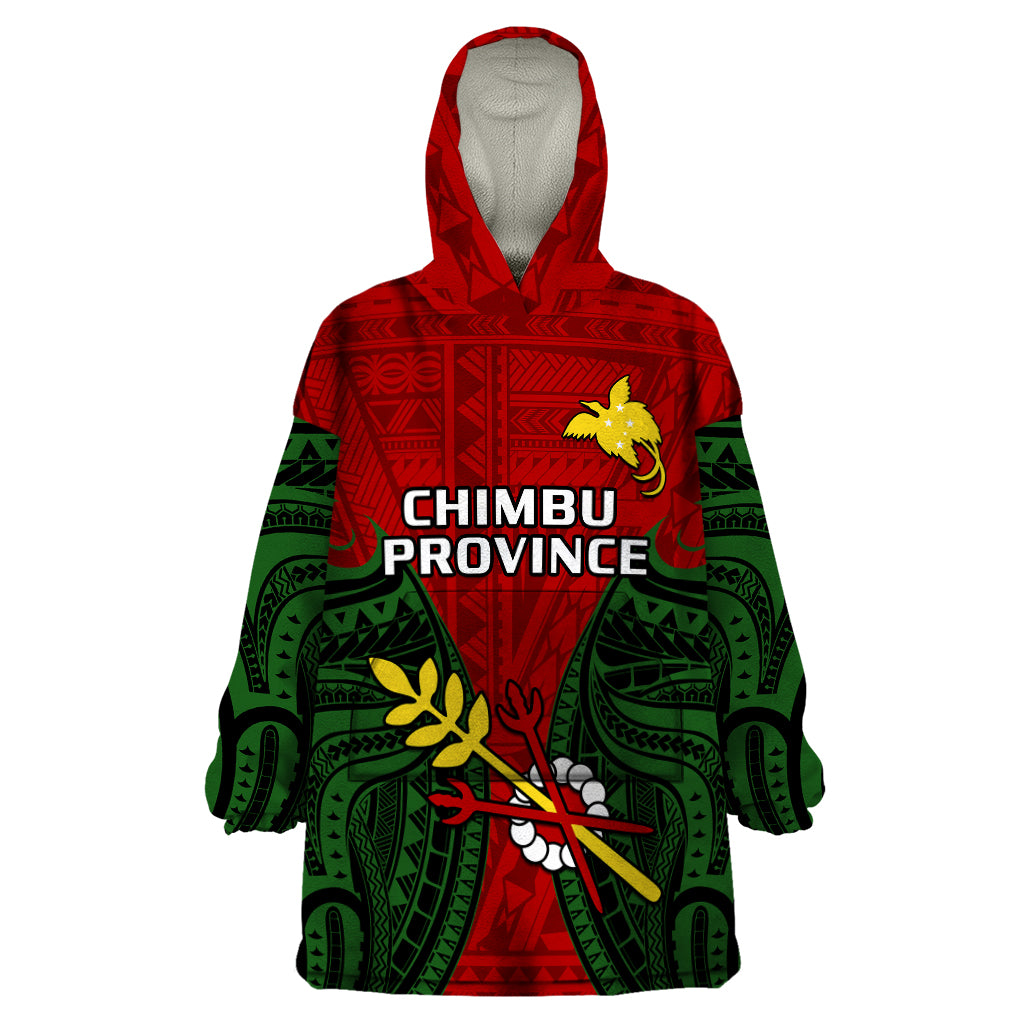 Papua New Guinea Wearable Blanket Hoodie Chimbu Province Mix Coat Of Arms Polynesian Art - Wonder Print Shop