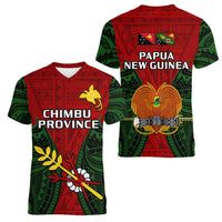 Papua New Guinea Women V Neck T Shirt Chimbu Province Mix Coat Of Arms Polynesian Art - Wonder Print Shop