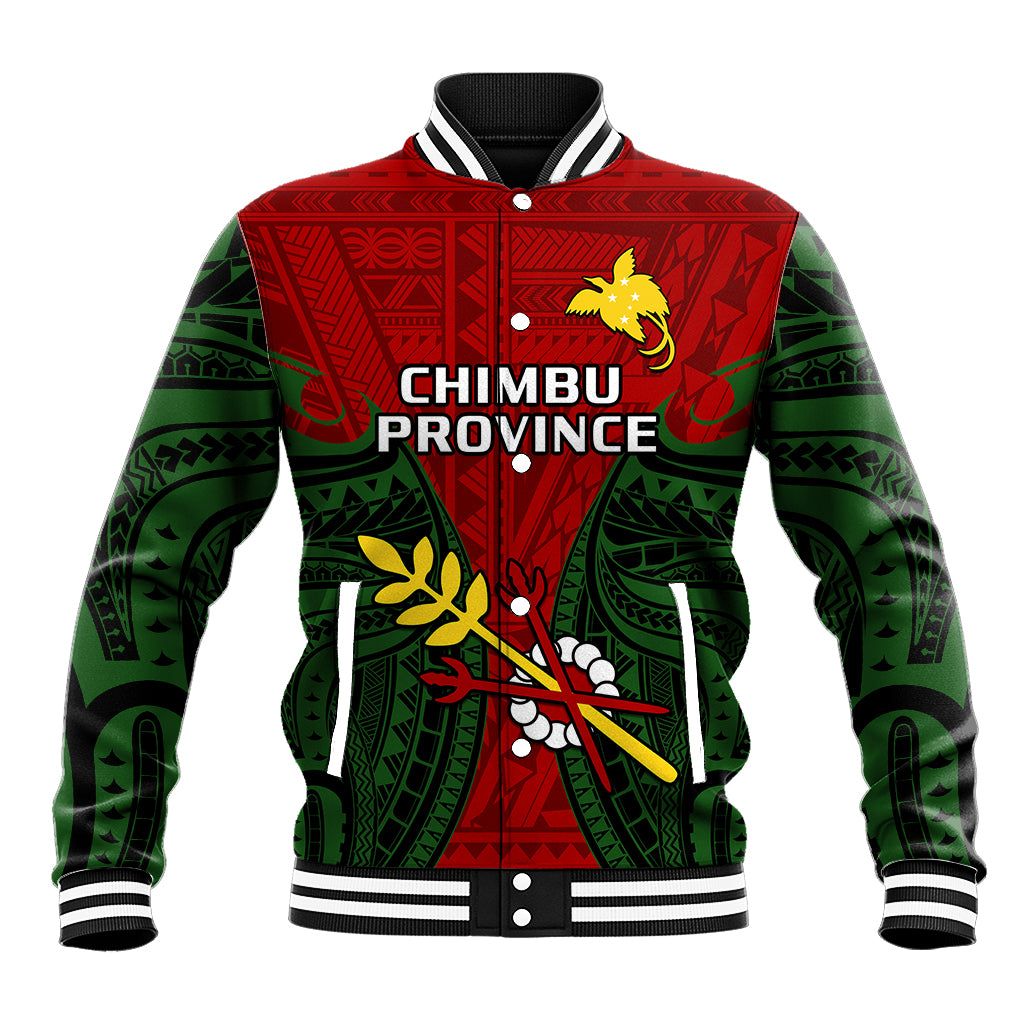 (Custom Personalised) Papua New Guinea Baseball Jacket Chimbu Province Mix Coat Of Arms Polynesian Art - Wonder Print Shop