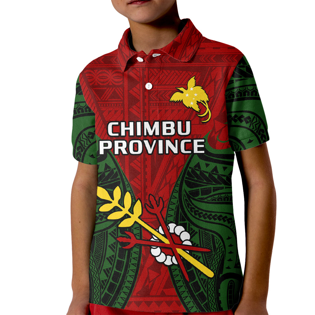 Custom Papua New Guinea Polo Shirt for Kid Chimbu Province Mix Coat Of Arms Polynesian Art - Wonder Print Shop