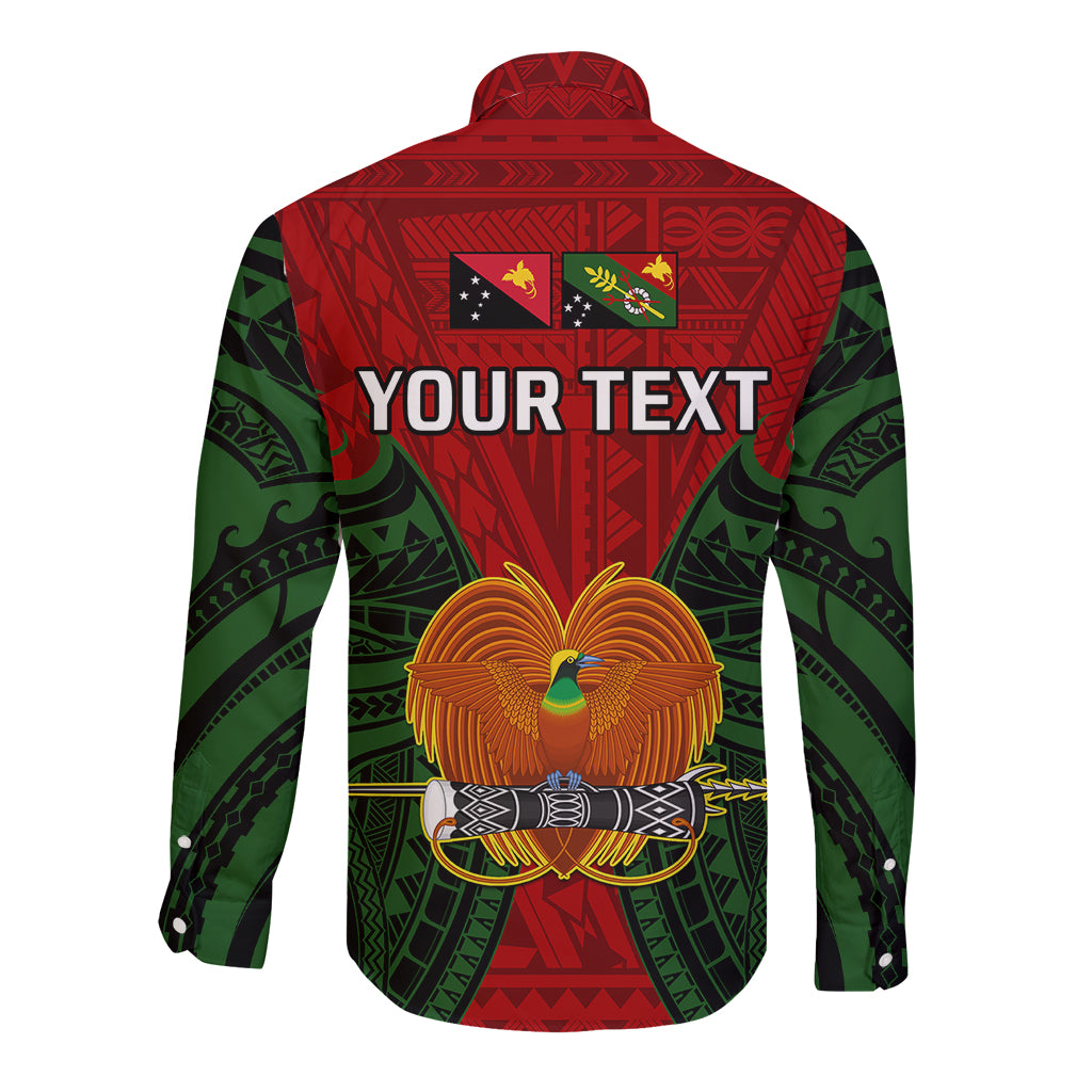 (Custom Personalised) Papua New Guinea Long Sleeve Button Shirt Chimbu Province Mix Coat Of Arms Polynesian Art - Wonder Print Shop