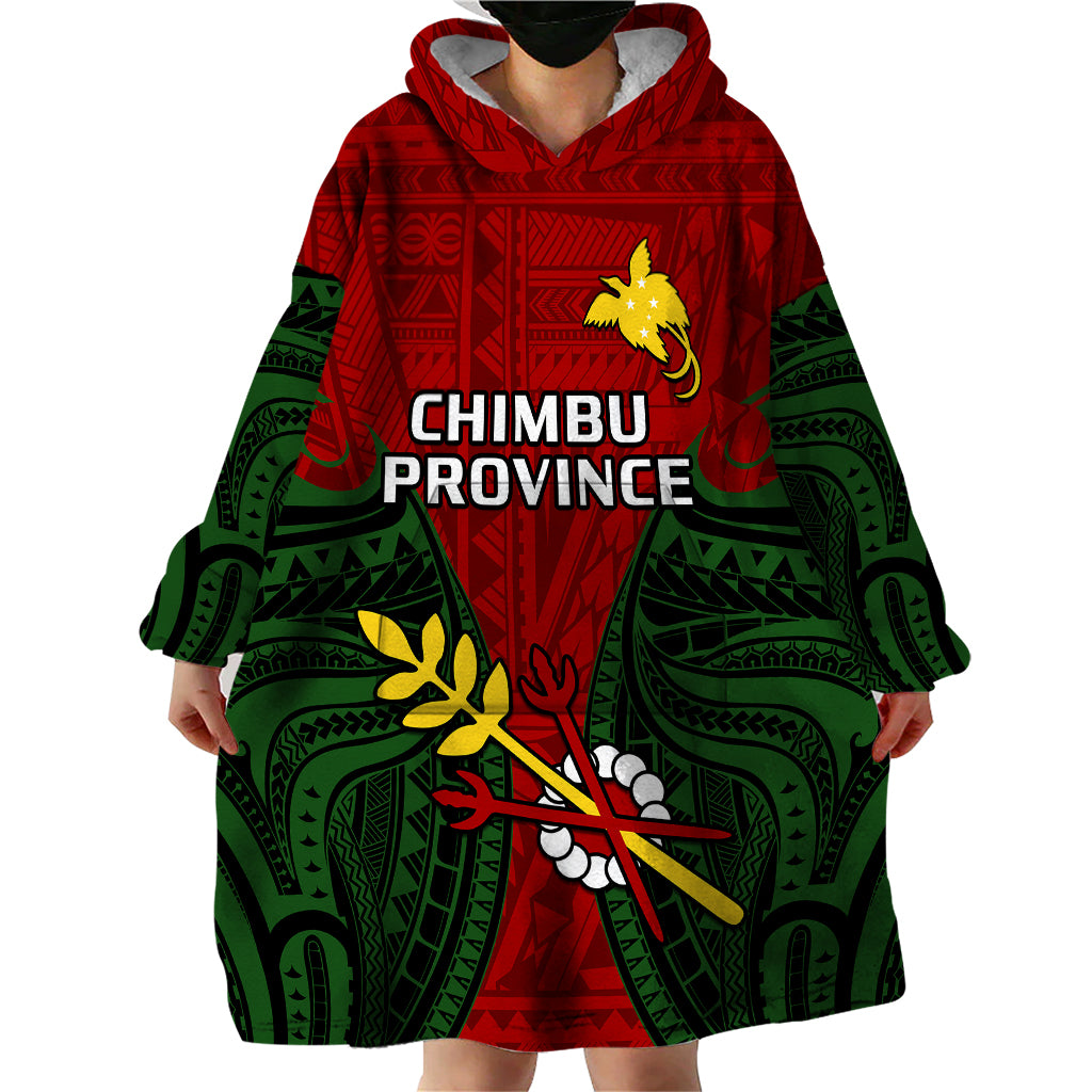 (Custom Personalised) Papua New Guinea Wearable Blanket Hoodie Chimbu Province Mix Coat Of Arms Polynesian Art - Wonder Print Shop