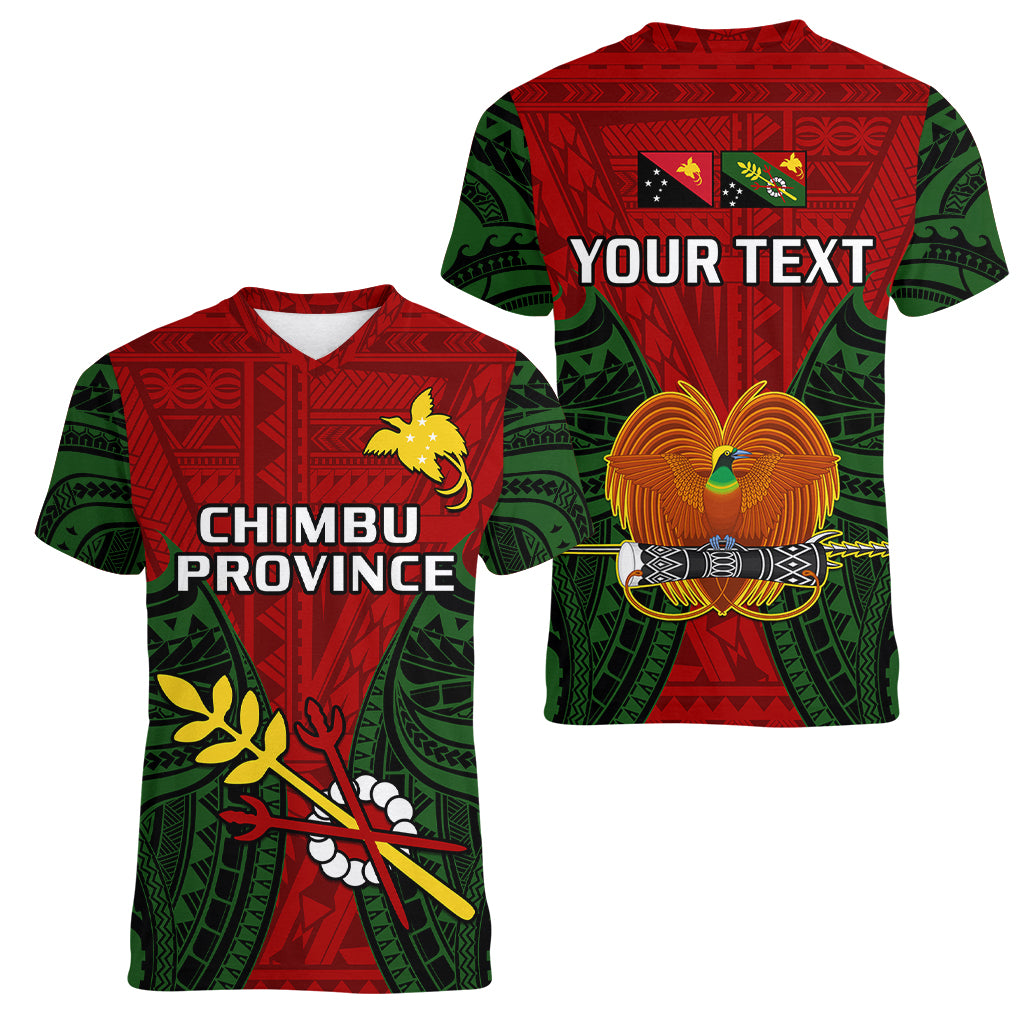 (Custom Personalised) Papua New Guinea Women V Neck T Shirt Chimbu Province Mix Coat Of Arms Polynesian Art - Wonder Print Shop