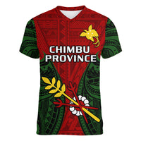(Custom Personalised) Papua New Guinea Women V Neck T Shirt Chimbu Province Mix Coat Of Arms Polynesian Art - Wonder Print Shop