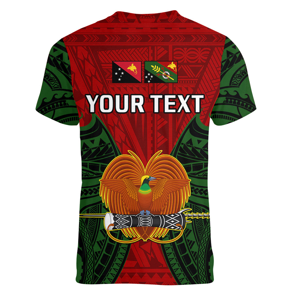 (Custom Personalised) Papua New Guinea Women V Neck T Shirt Chimbu Province Mix Coat Of Arms Polynesian Art - Wonder Print Shop