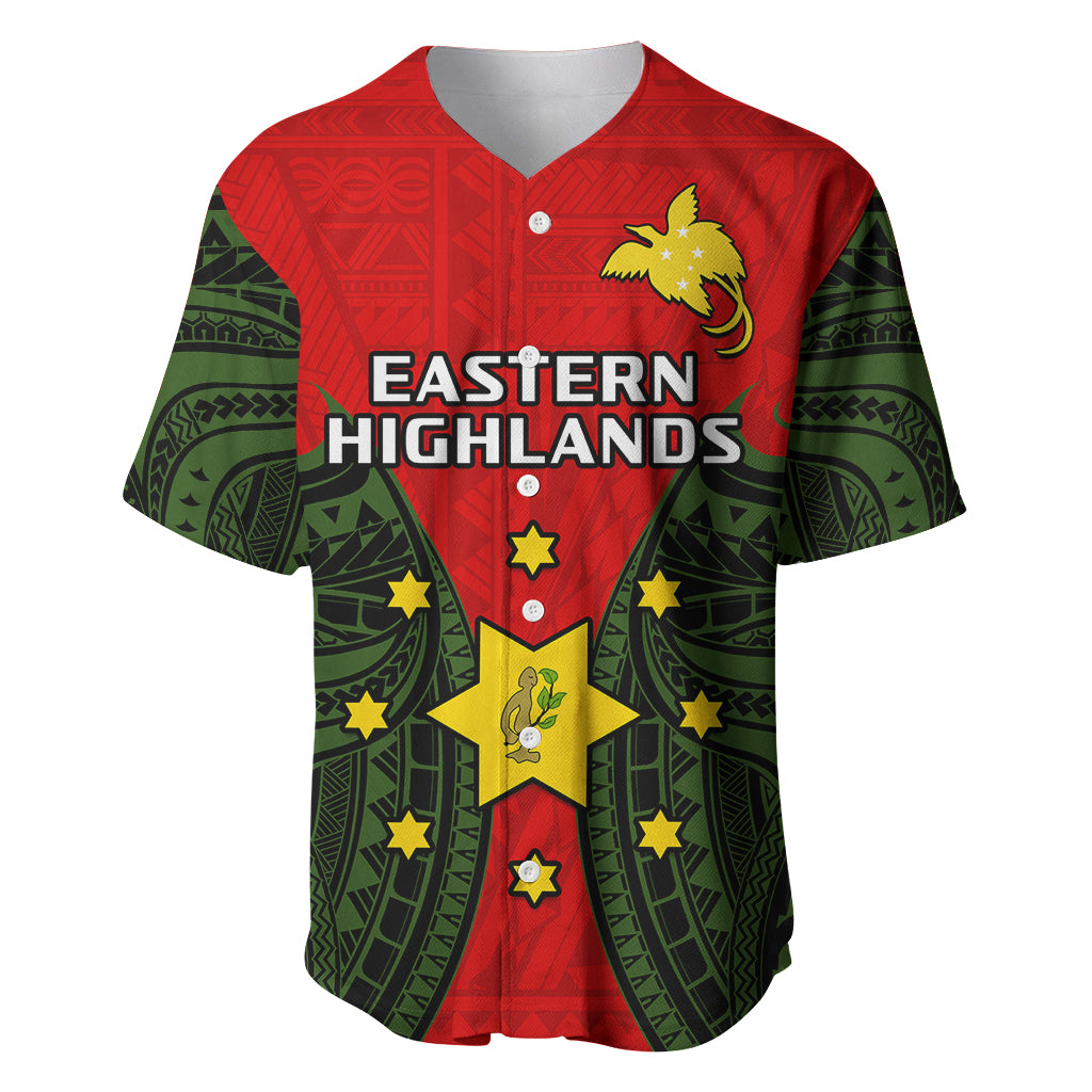 Papua New Guinea Baseball Jersey Eastern Highlands Province Mix Coat Of Arms Polynesian Art - Wonder Print Shop