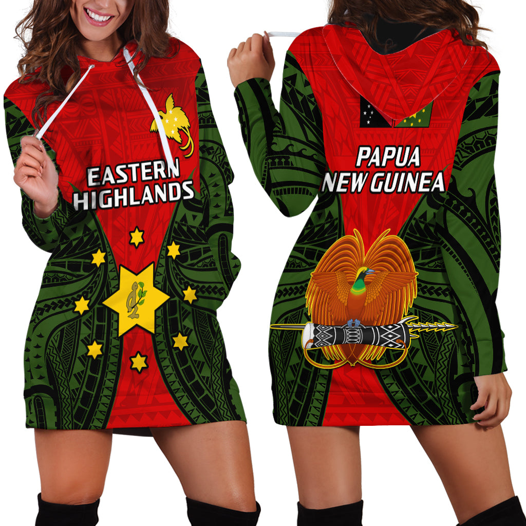 Papua New Guinea Hoodie Dress Eastern Highlands Province Mix Coat Of Arms Polynesian Art - Wonder Print Shop