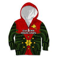 Papua New Guinea Kid Hoodie Eastern Highlands Province Mix Coat Of Arms Polynesian Art - Wonder Print Shop