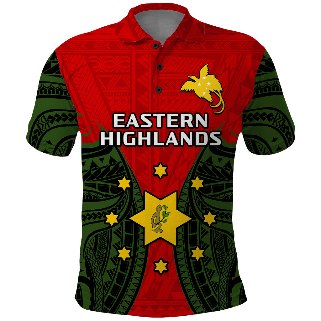 Papua New Guinea Polo Shirt Eastern Highlands Province Mix Coat Of Arms Polynesian Art - Wonder Print Shop