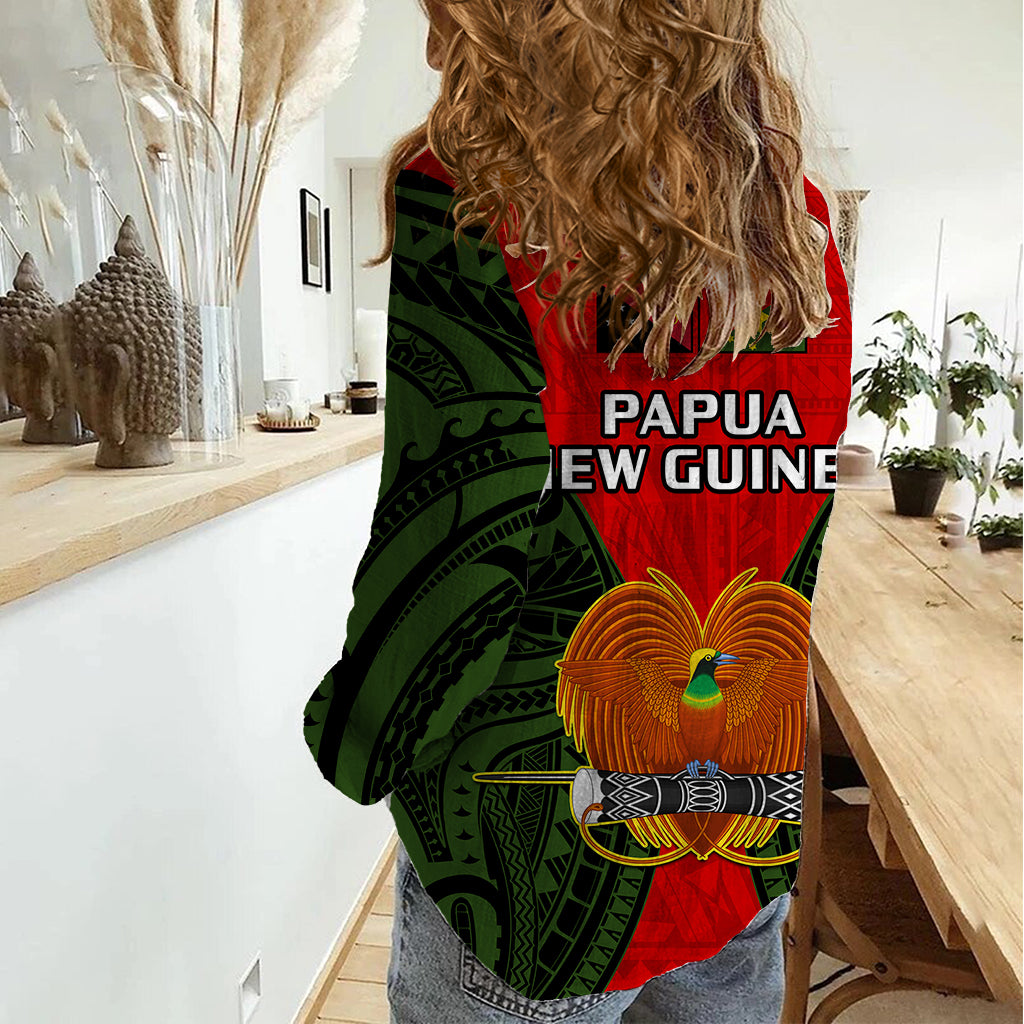 Papua New Guinea Women Casual Shirt Eastern Highlands Province Mix Coat Of Arms Polynesian Art - Wonder Print Shop
