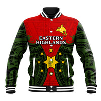 (Custom Personalised) Papua New Guinea Baseball Jacket Eastern Highlands Province Mix Coat Of Arms Polynesian Art - Wonder Print Shop