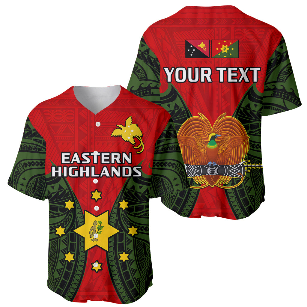 (Custom Personalised) Papua New Guinea Baseball Jersey Eastern Highlands Province Mix Coat Of Arms Polynesian Art - Wonder Print Shop