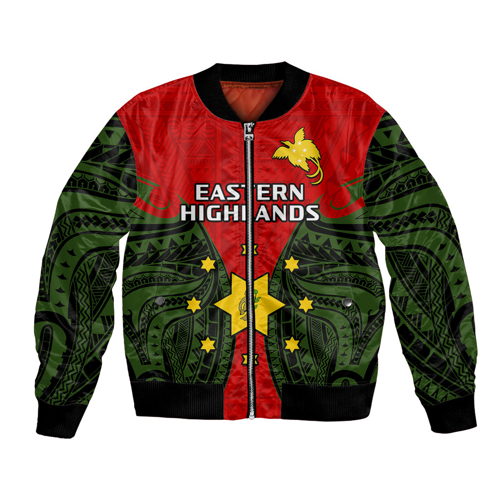 (Custom Personalised) Papua New Guinea Bomber Jacket Eastern Highlands Province Mix Coat Of Arms Polynesian Art - Wonder Print Shop