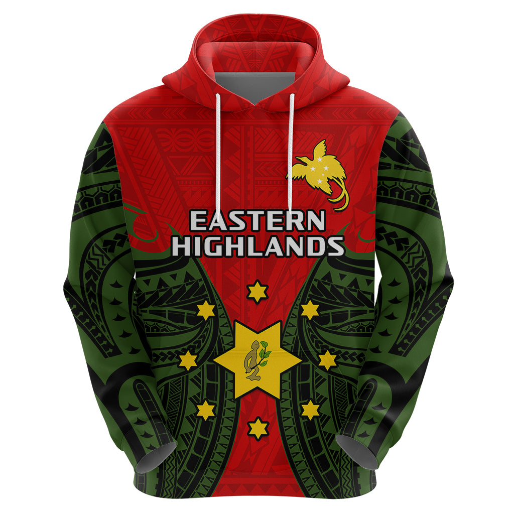 Custom Papua New Guinea Hoodie Eastern Highlands Province Mix Coat Of Arms Polynesian Art - Wonder Print Shop