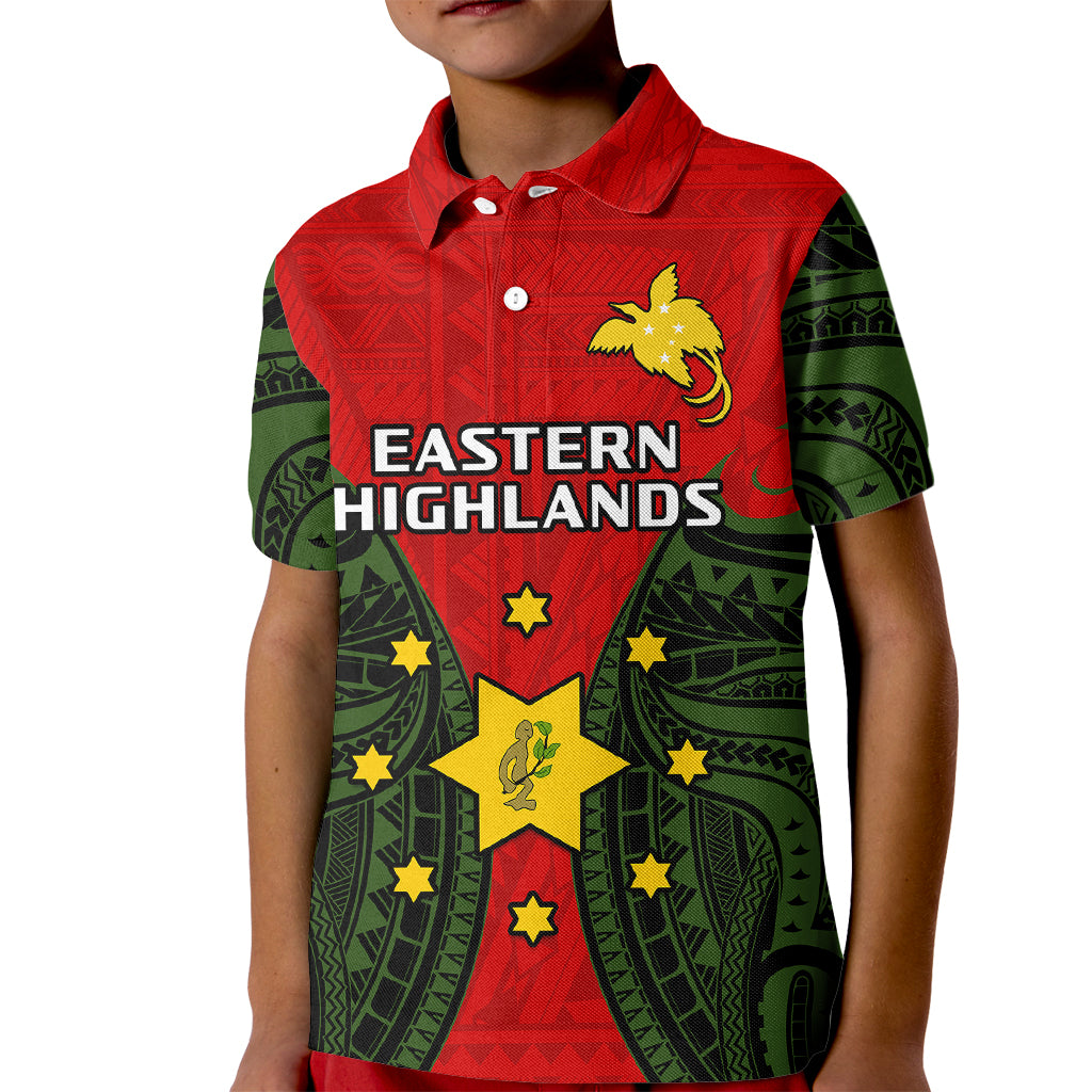 Custom Papua New Guinea Polo Shirt for Kid Eastern Highlands Province Mix Coat Of Arms Polynesian Art - Wonder Print Shop