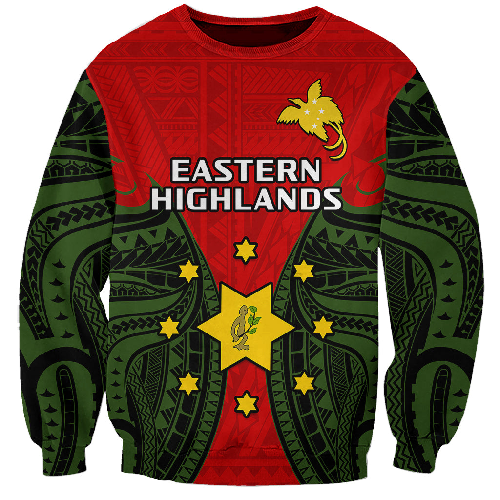 (Custom Personalised) Papua New Guinea Sweatshirt Eastern Highlands Province Mix Coat Of Arms Polynesian Art - Wonder Print Shop