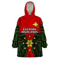 (Custom Personalised) Papua New Guinea Wearable Blanket Hoodie Eastern Highlands Province Mix Coat Of Arms Polynesian Art - Wonder Print Shop