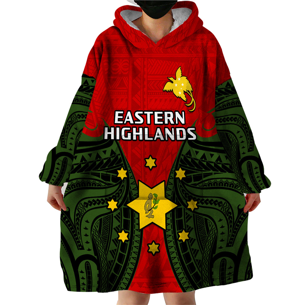 (Custom Personalised) Papua New Guinea Wearable Blanket Hoodie Eastern Highlands Province Mix Coat Of Arms Polynesian Art - Wonder Print Shop