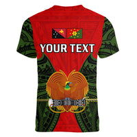 (Custom Personalised) Papua New Guinea Women V Neck T Shirt Eastern Highlands Province Mix Coat Of Arms Polynesian Art - Wonder Print Shop