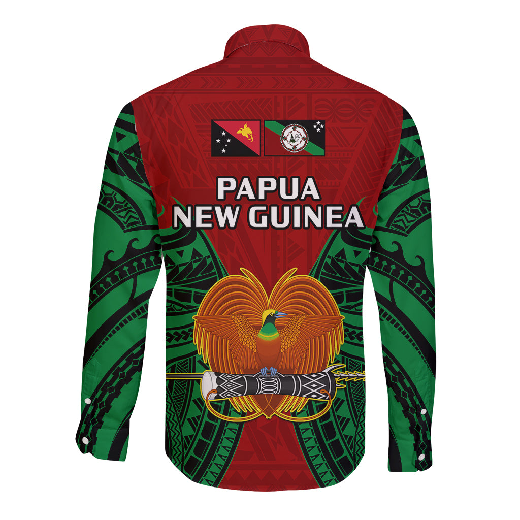 Papua New Guinea Long Sleeve Button Shirt East New Britain Province Mix Coat Of Arms Polynesian Art - Wonder Print Shop