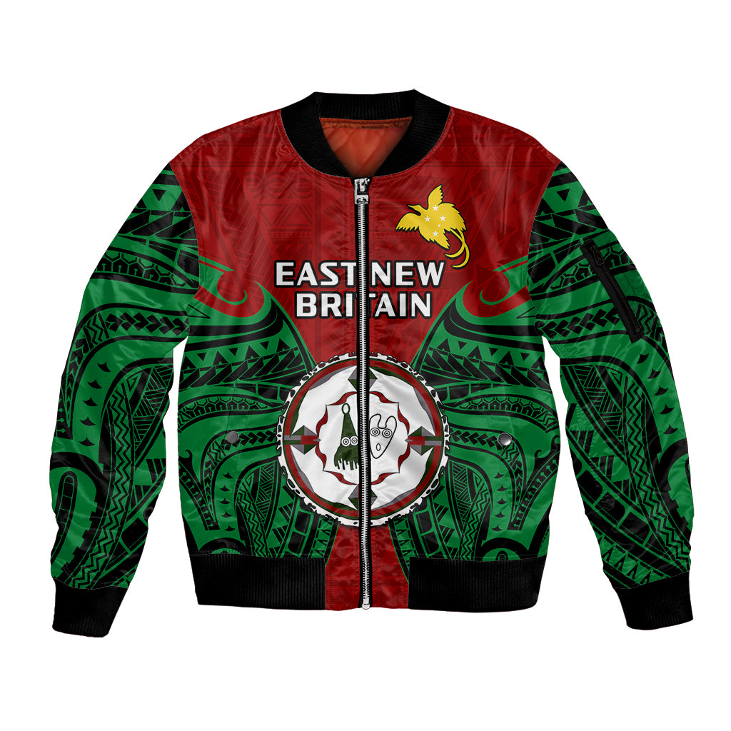 Papua New Guinea Sleeve Zip Bomber Jacket East New Britain Province Mix Coat Of Arms Polynesian Art - Wonder Print Shop