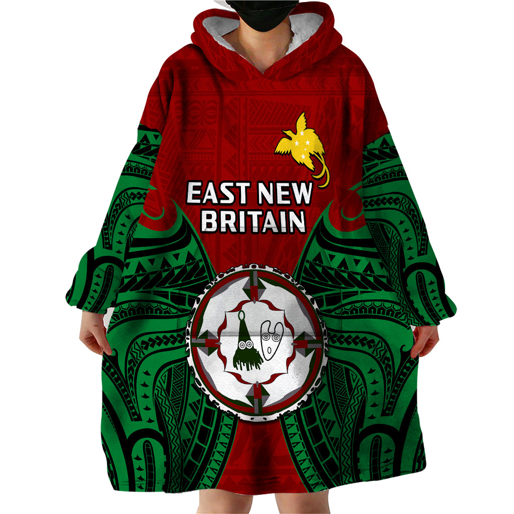 Papua New Guinea Wearable Blanket Hoodie East New Britain Province Mix Coat Of Arms Polynesian Art - Wonder Print Shop