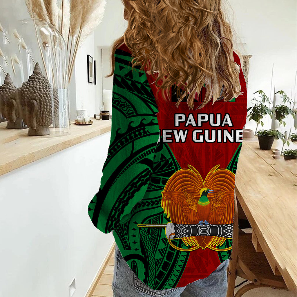 Papua New Guinea Women Casual Shirt East New Britain Province Mix Coat Of Arms Polynesian Art - Wonder Print Shop
