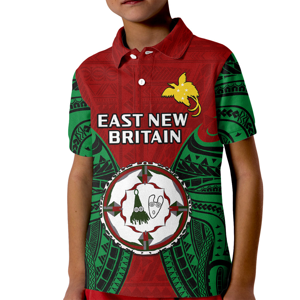 Custom Papua New Guinea Polo Shirt for Kid East New Britain Province Mix Coat Of Arms Polynesian Art - Wonder Print Shop