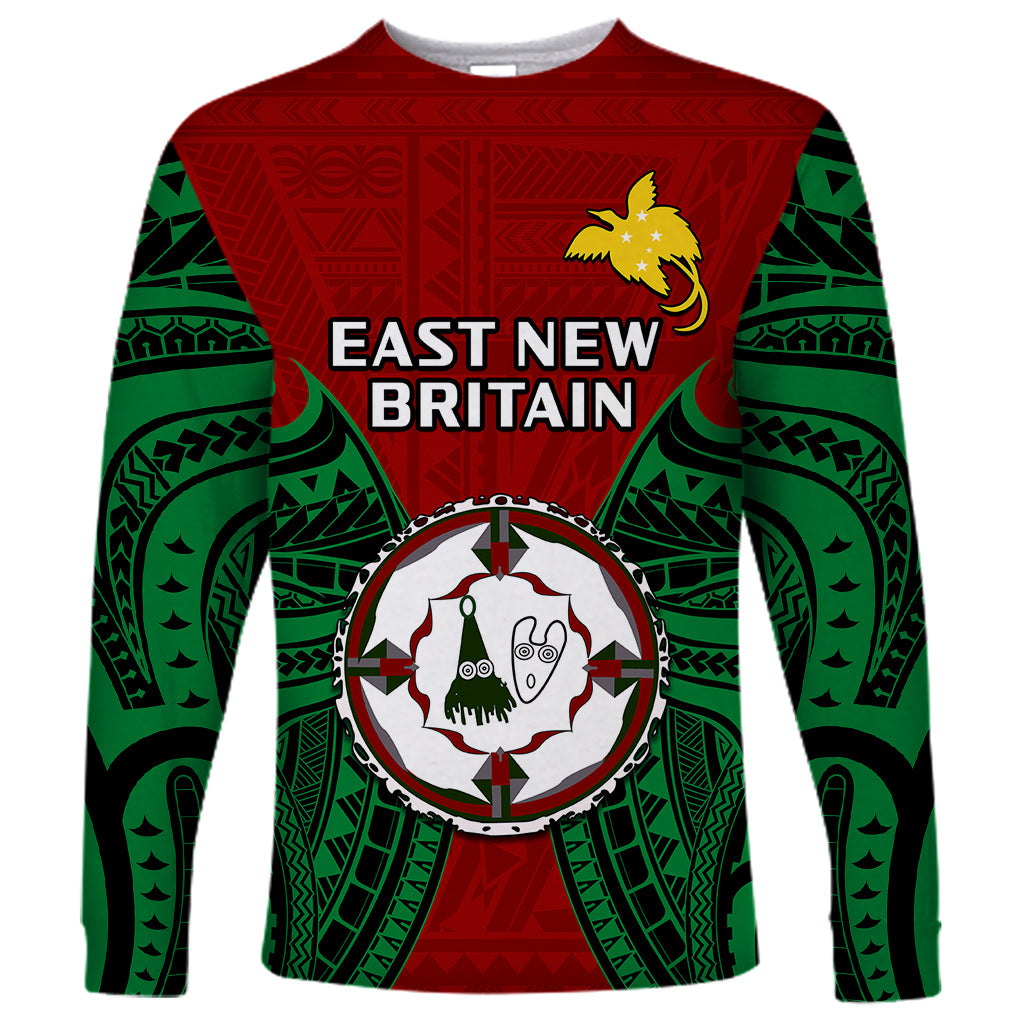 (Custom Personalised) Papua New Guinea Long Sleeve Shirt East New Britain Province Mix Coat Of Arms Polynesian Art - Wonder Print Shop