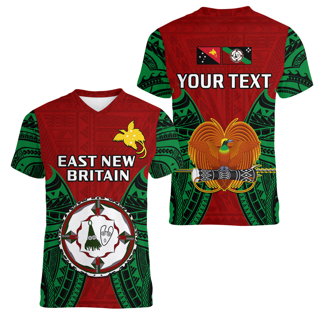 (Custom Personalised) Papua New Guinea Women V Neck T Shirt East New Britain Province Mix Coat Of Arms Polynesian Art - Wonder Print Shop